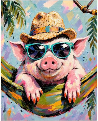 Sceorixa Pig Paint by Numbers Kit for Adults - DIY Pig in Sunglasses Painting On Canvas 16X20 Inches, Acrylic Paint Set, Suitable for Beginners, Funny Wall Art for Home Decoration Or Gifts, Unframed in Saudi Arabia