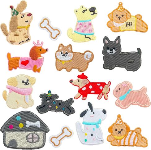 15Pcs Small Cute Dog Patches, Embroidered Appliques Patches Self-Adhesive Glue or Sew-On for Clothes, Jackets, Jeans, Backpacks, Hats, Personalized Decorative Patch (Cute Dog, 15PCS) in Saudi Arabia