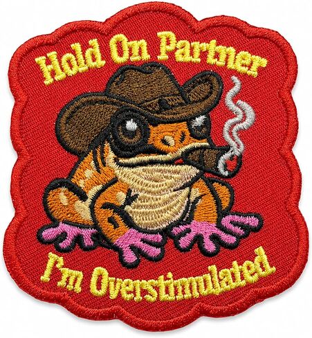 Hold On Partner I'm Overstimulated Patch Raccoon - Funny Morale Patch - Hook and Loop Patches for Backpacks, Gift, DIY Applique Accessories, Trucker Hats, Clothes Size 3 Inches in Saudi Arabia