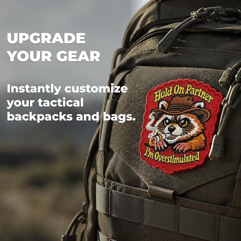 Hold On Partner I'm Overstimulated Patch Raccoon - Funny Morale Patch - Hook and Loop Patches for Backpacks, Gift, DIY Applique Accessories, Trucker Hats, Clothes Size 3 Inches in Saudi Arabia