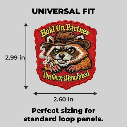 Hold On Partner I'm Overstimulated Patch Raccoon - Funny Morale Patch - Hook and Loop Patches for Backpacks, Gift, DIY Applique Accessories, Trucker Hats, Clothes Size 3 Inches in Saudi Arabia