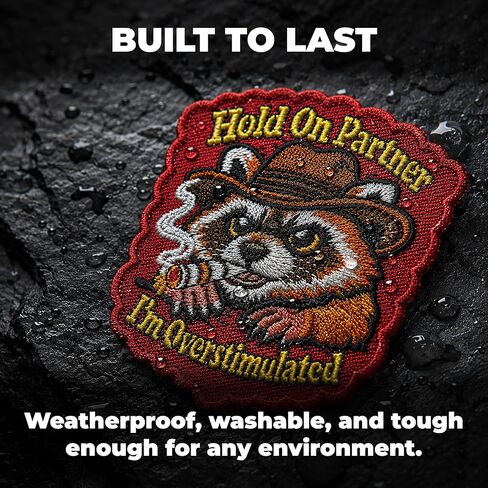 Hold On Partner I'm Overstimulated Patch Raccoon - Funny Morale Patch - Hook and Loop Patches for Backpacks, Gift, DIY Applique Accessories, Trucker Hats, Clothes Size 3 Inches in Saudi Arabia