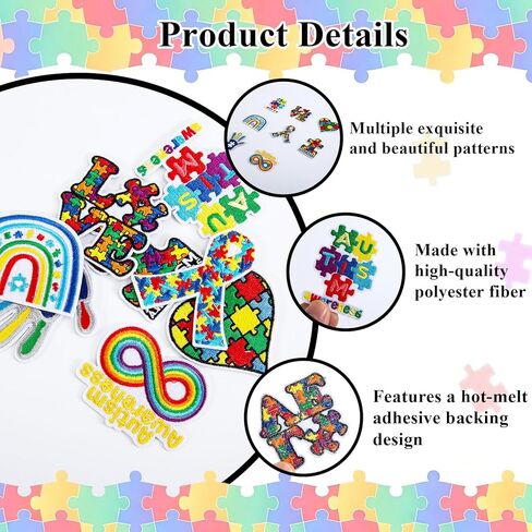 Autism Awareness Iron on Patches, 8PCS Puzzle Piece Embroidered Patches, Rainbow Infinity Love Ribbon Hand Heart Designs, Sew/Iron On Appliques for Clothes, Backpacks, Hats, DIY Decorations in Saudi Arabia