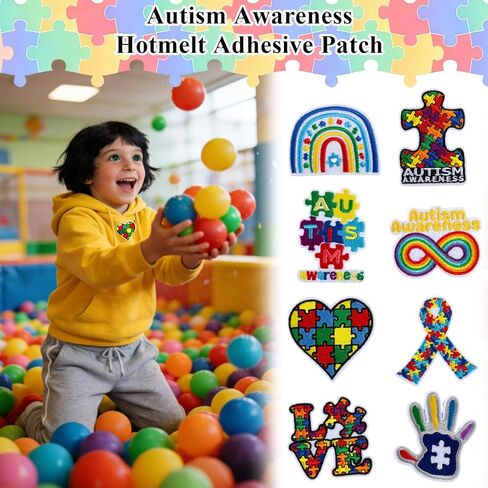 Autism Awareness Iron on Patches, 8PCS Puzzle Piece Embroidered Patches, Rainbow Infinity Love Ribbon Hand Heart Designs, Sew/Iron On Appliques for Clothes, Backpacks, Hats, DIY Decorations in Saudi Arabia