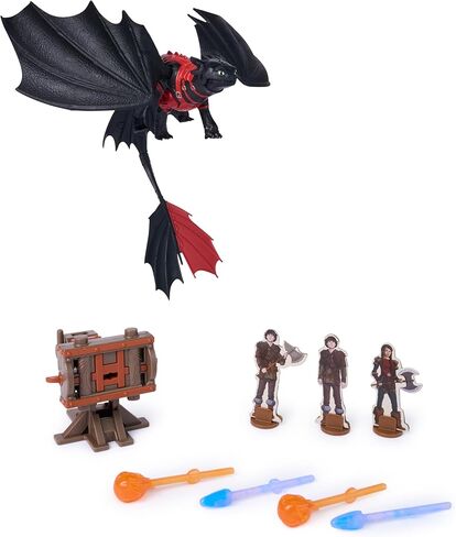 DreamWorks Dragons, Trial of Flame, Blazing Battles Toothless Cannon Blast Playset, Dragon Figure Playset with 3 Cardboard Viking Figures for Ages 4 and up in Saudi Arabia