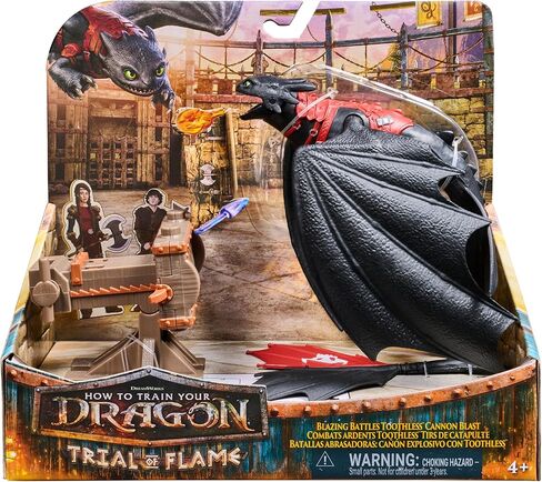 DreamWorks Dragons, Trial of Flame, Blazing Battles Toothless Cannon Blast Playset, Dragon Figure Playset with 3 Cardboard Viking Figures for Ages 4 and up in Saudi Arabia