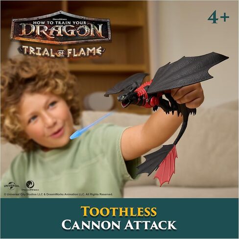 DreamWorks Dragons, Trial of Flame, Blazing Battles Toothless Cannon Blast Playset, Dragon Figure Playset with 3 Cardboard Viking Figures for Ages 4 and up in Saudi Arabia