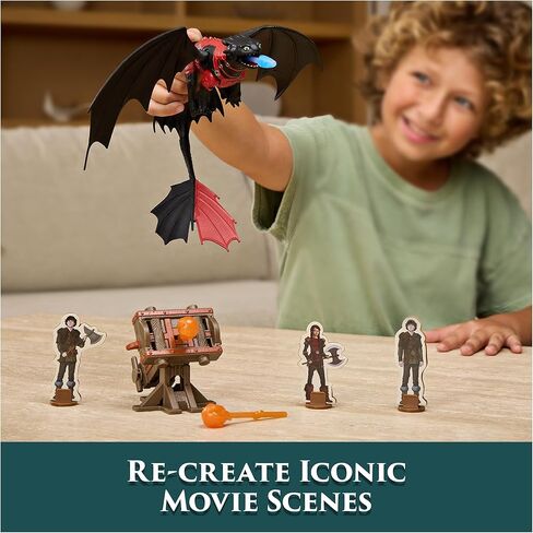 DreamWorks Dragons, Trial of Flame, Blazing Battles Toothless Cannon Blast Playset, Dragon Figure Playset with 3 Cardboard Viking Figures for Ages 4 and up in Saudi Arabia