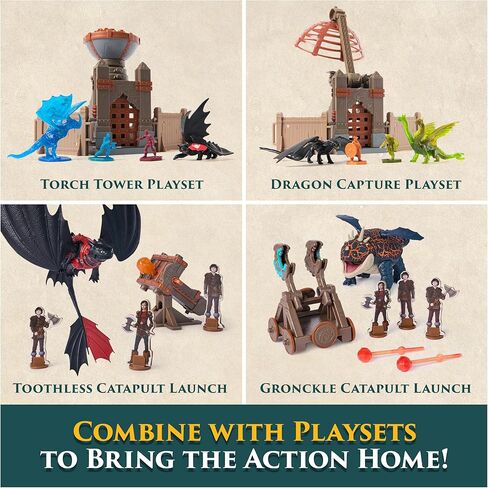 DreamWorks Dragons, Trial of Flame, Blazing Battles Toothless Cannon Blast Playset, Dragon Figure Playset with 3 Cardboard Viking Figures for Ages 4 and up in Saudi Arabia