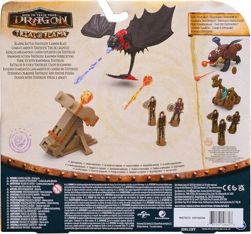 DreamWorks Dragons, Trial of Flame, Blazing Battles Toothless Cannon Blast Playset, Dragon Figure Playset with 3 Cardboard Viking Figures for Ages 4 and up in Saudi Arabia