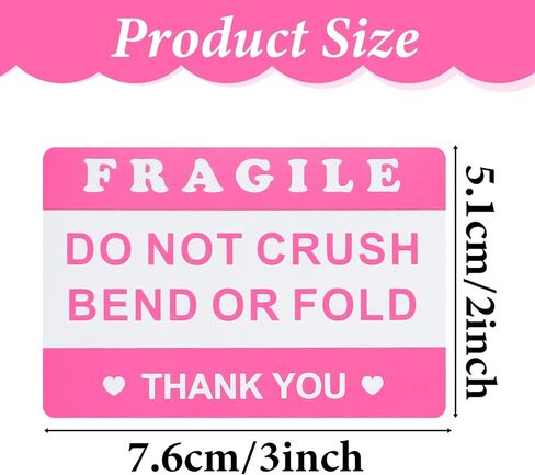 Mabor 100Pcs 2"x3" Pink Fragile Sticker, Do Not Crush Bend or Fold Labels Stickers, Adhesive Fragile Stickers for Shipping Moving Mailing Cartons Envelops in Kuwait