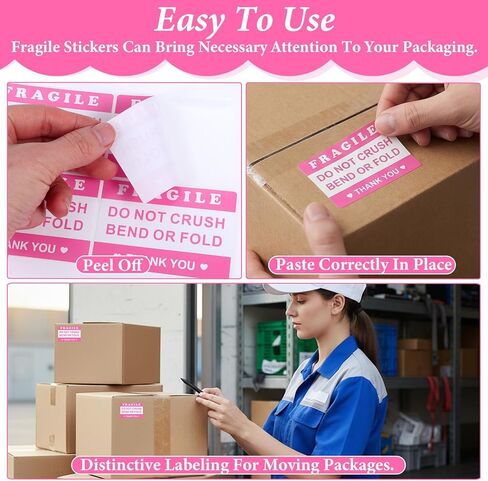 Mabor 100Pcs 2"x3" Pink Fragile Sticker, Do Not Crush Bend or Fold Labels Stickers, Adhesive Fragile Stickers for Shipping Moving Mailing Cartons Envelops in Kuwait