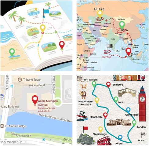 448PCS Map Location Stickers, Self Adhesive Indicator Labels, Colorful Map Location Marker Pointer Vinyl Stickers for Marking Camping Adventure Sites, Travel Destinations in Kuwait