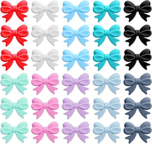 Molain 30 قطعة 3D القوس سيليكون الخرز، متعدد الألوان Bowknot سيليكون القوس البؤري الخرزة سحر لسلسلة المفاتيح DIY الحرف مستلزمات صناعة المجوهرات in Kuwait
