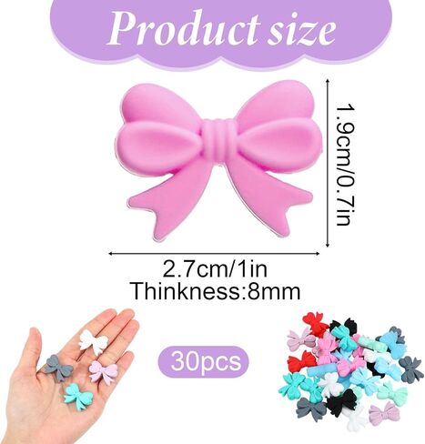 Molain 30 قطعة 3D القوس سيليكون الخرز، متعدد الألوان Bowknot سيليكون القوس البؤري الخرزة سحر لسلسلة المفاتيح DIY الحرف مستلزمات صناعة المجوهرات in Kuwait