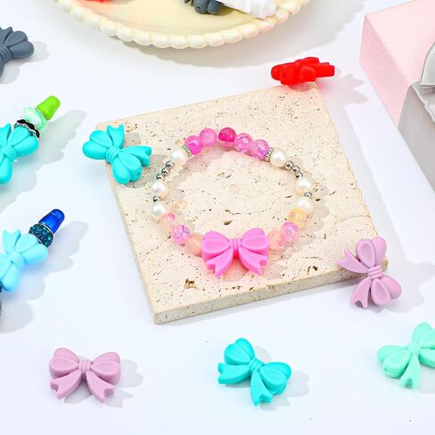 Molain 30 قطعة 3D القوس سيليكون الخرز، متعدد الألوان Bowknot سيليكون القوس البؤري الخرزة سحر لسلسلة المفاتيح DIY الحرف مستلزمات صناعة المجوهرات in Kuwait
