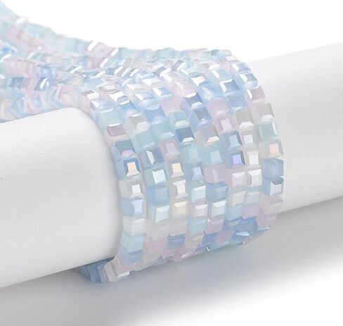 About 170pcs Gradient Color Plated Glass Bead, 2.5x2.5mm Segmented Multi-Color Light Sky Blue Faceted Cube Loose Spacer Beads for Jewelry Making for DIY Bracelet Necklace Earrings, Hole: 0.8mm in Kuwait