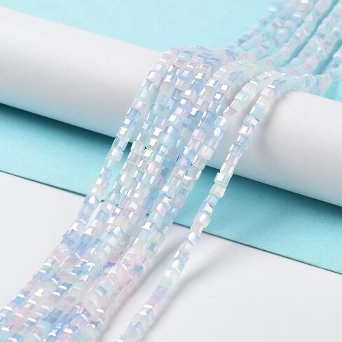 About 170pcs Gradient Color Plated Glass Bead, 2.5x2.5mm Segmented Multi-Color Light Sky Blue Faceted Cube Loose Spacer Beads for Jewelry Making for DIY Bracelet Necklace Earrings, Hole: 0.8mm in Kuwait