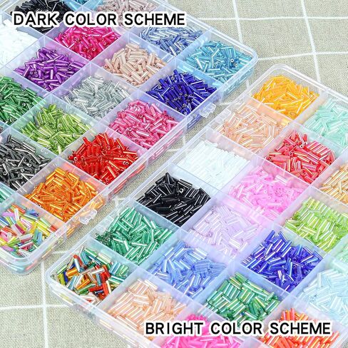 SONGIN 8640Pcs Glass Bugle Beads Kit, 2 * 7mm Tube Beads, Silverlined & Iridescent Craft Bead, 48 Colors Long Tube Bead for Jewelry Making, Embroidery, Crafts & DIY Projects in Saudi Arabia