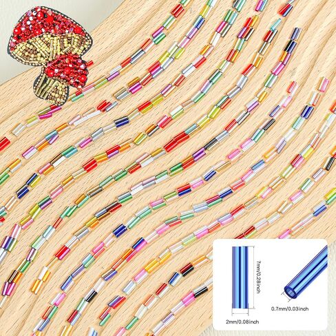 SONGIN 8640Pcs Glass Bugle Beads Kit, 2 * 7mm Tube Beads, Silverlined & Iridescent Craft Bead, 48 Colors Long Tube Bead for Jewelry Making, Embroidery, Crafts & DIY Projects in Saudi Arabia