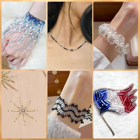 SONGIN 8640Pcs Glass Bugle Beads Kit, 2 * 7mm Tube Beads, Silverlined & Iridescent Craft Bead, 48 Colors Long Tube Bead for Jewelry Making, Embroidery, Crafts & DIY Projects in Saudi Arabia