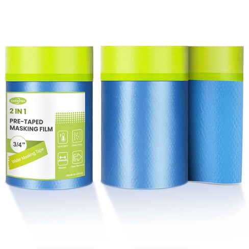 SARDVISA 2 Packs Pre-Taped Masking Film - 22" x 66' Painters Plastic Sheeting with Tape, Masking Master for Automotive & Home Painting, Wall Car Furniture Floor Protection in Kuwait
