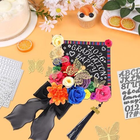 Jollyboom Cap Exceration Decorations Kit Pink ، 2025 Capuation Cap Decorations Cap Topper DIY Craft Flowers Flowers Flowers Putterfly Pow Pow in Kuwait
