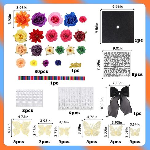 Jollyboom Cap Exceration Decorations Kit Pink ، 2025 Capuation Cap Decorations Cap Topper DIY Craft Flowers Flowers Flowers Putterfly Pow Pow in Kuwait