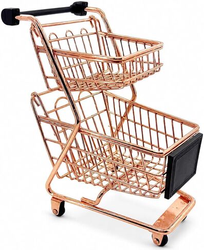 Miniature Shopping Cart Mini Double Layer Metal Supermarket Supermarket Handcart Shopping Utility Cart for Home Desktop Decor, Rose Gold in Saudi Arabia