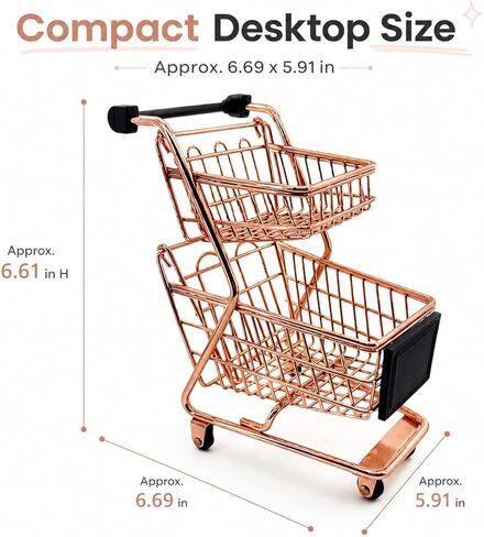 Miniature Shopping Cart Mini Double Layer Metal Supermarket Supermarket Handcart Shopping Utility Cart for Home Desktop Decor, Rose Gold in Saudi Arabia
