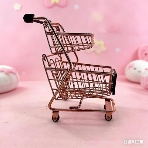 Miniature Shopping Cart Mini Double Layer Metal Supermarket Supermarket Handcart Shopping Utility Cart for Home Desktop Decor, Rose Gold in Saudi Arabia
