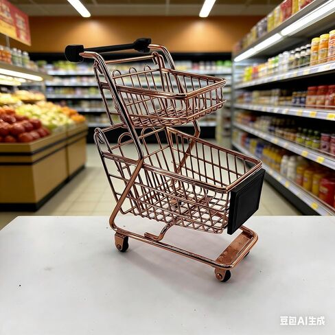 Miniature Shopping Cart Mini Double Layer Metal Supermarket Supermarket Handcart Shopping Utility Cart for Home Desktop Decor, Rose Gold in Saudi Arabia