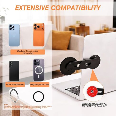 Magnetic Phone Holder for Laptop, 180° Adjustable MagSafe Monitor Side Mount for iPhone 17 Pro Max/16/15/14/13/12 & All, Slim Portable Foldable Computer Expansion Bracket (Black) in Saudi Arabia