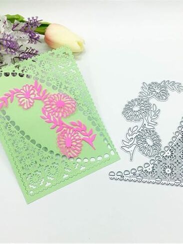 Metal Three Flower Corner Lace Cutting Dies,Flower Greeting Card Edge Corner Lace Die Cuts Embossing Stencils Template Mould for Card Making Scrapbooking and DIY Craft Album Paper Card Decor in Kuwait