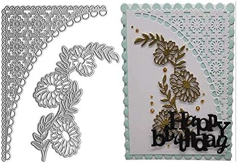 Metal Three Flower Corner Lace Cutting Dies,Flower Greeting Card Edge Corner Lace Die Cuts Embossing Stencils Template Mould for Card Making Scrapbooking and DIY Craft Album Paper Card Decor in Kuwait