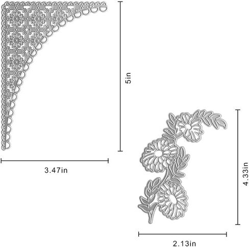 Metal Three Flower Corner Lace Cutting Dies,Flower Greeting Card Edge Corner Lace Die Cuts Embossing Stencils Template Mould for Card Making Scrapbooking and DIY Craft Album Paper Card Decor in Kuwait