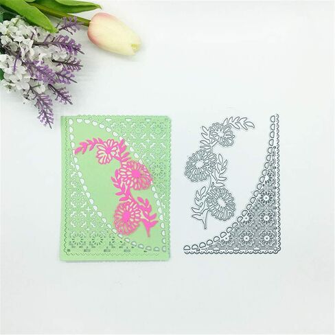 Metal Three Flower Corner Lace Cutting Dies,Flower Greeting Card Edge Corner Lace Die Cuts Embossing Stencils Template Mould for Card Making Scrapbooking and DIY Craft Album Paper Card Decor in Kuwait