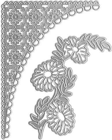 Metal Three Flower Corner Lace Cutting Dies,Flower Greeting Card Edge Corner Lace Die Cuts Embossing Stencils Template Mould for Card Making Scrapbooking and DIY Craft Album Paper Card Decor in Kuwait