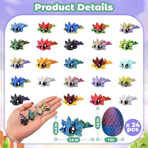 24PCS 3D Printed Easter Eggs,with 24Pcs 3d printed Animals Axolotl Figure Toys,Flexible Articulated,Perfect for Classroom Gift Exchanges,Party Favors,and Carnival Prizes in Kuwait