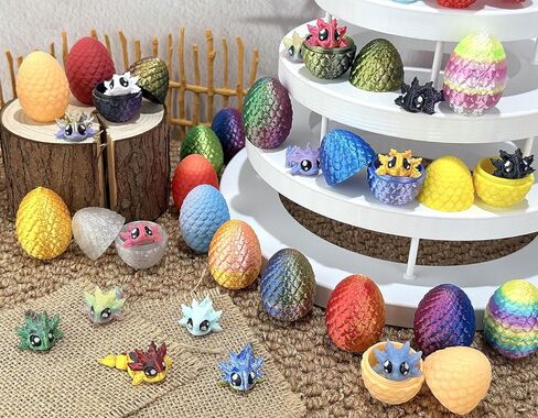 24PCS 3D Printed Easter Eggs,with 24Pcs 3d printed Animals Axolotl Figure Toys,Flexible Articulated,Perfect for Classroom Gift Exchanges,Party Favors,and Carnival Prizes in Kuwait