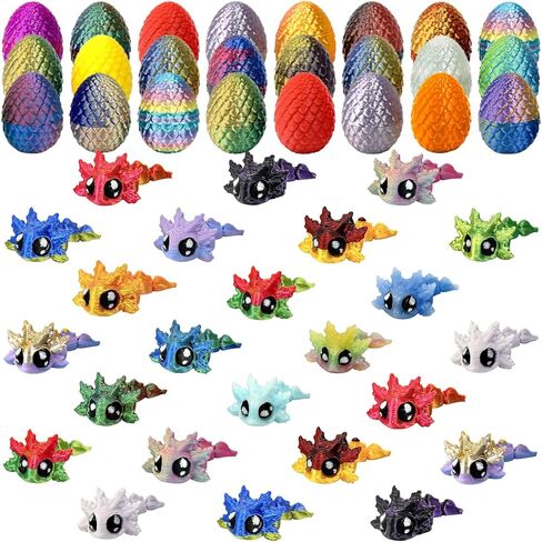 24PCS 3D Printed Easter Eggs,with 24Pcs 3d printed Animals Axolotl Figure Toys,Flexible Articulated,Perfect for Classroom Gift Exchanges,Party Favors,and Carnival Prizes in Kuwait