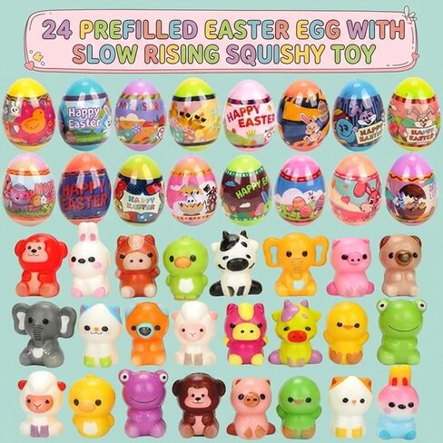 24 Pack Prefilled Easter Eggs with Slow Rising Squishy Toy Inside,Stress Relief Toys for Kids, Easter Basket Stuffers, Party Favors, Egg Hunt Fillers,Party Favor in Saudi Arabia