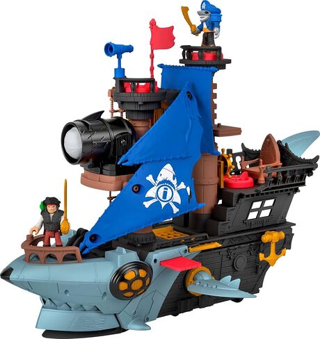 Fisher-Price Imaginext Shark Bite Pirate Ship Playset with 2 Action Figures & Toy Boat with Biting Jaws and Launcher, 12 Accessories (Amazon Exclusive) in Kuwait