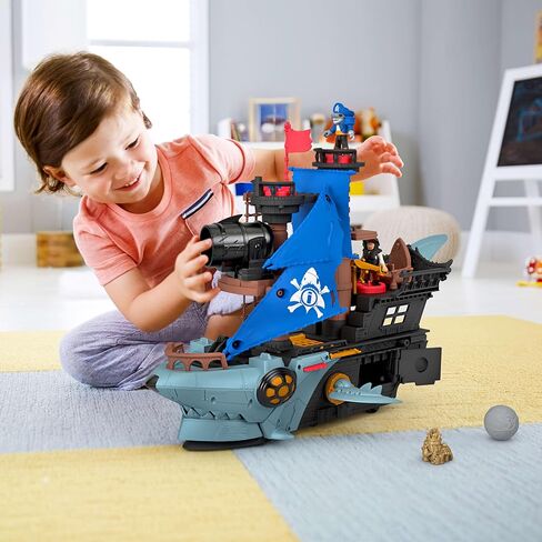 Fisher-Price Imaginext Shark Bite Pirate Ship Playset with 2 Action Figures & Toy Boat with Biting Jaws and Launcher, 12 Accessories (Amazon Exclusive) in Kuwait