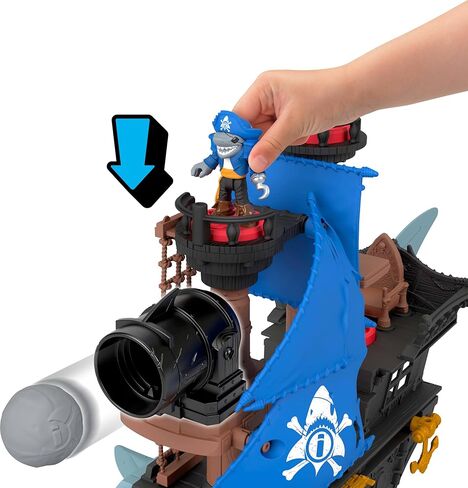Fisher-Price Imaginext Shark Bite Pirate Ship Playset with 2 Action Figures & Toy Boat with Biting Jaws and Launcher, 12 Accessories (Amazon Exclusive) in Kuwait