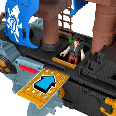 Fisher-Price Imaginext Shark Bite Pirate Ship Playset with 2 Action Figures & Toy Boat with Biting Jaws and Launcher, 12 Accessories (Amazon Exclusive) in Kuwait