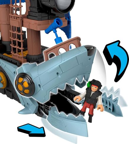 Fisher-Price Imaginext Shark Bite Pirate Ship Playset with 2 Action Figures & Toy Boat with Biting Jaws and Launcher, 12 Accessories (Amazon Exclusive) in Kuwait