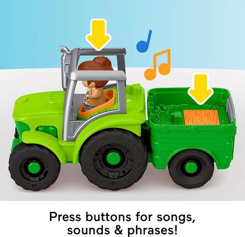 Fisher-Price Little People Toddler Toy Push & Play Tractor Push-Along Musical Farm Vehicle with 2 Figures for Pretend Play Kids Ages 1+ Years, Multilanguage Version in Kuwait