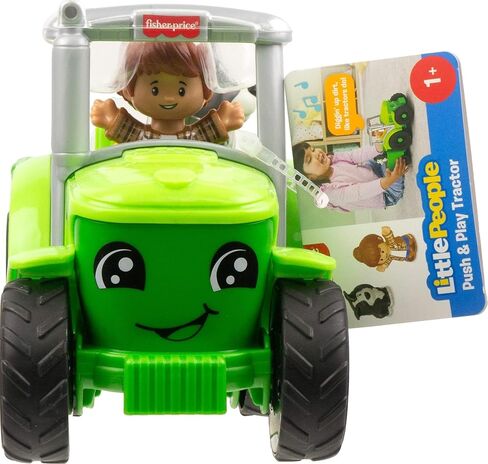 Fisher-Price Little People Toddler Toy Push & Play Tractor Push-Along Musical Farm Vehicle with 2 Figures for Pretend Play Kids Ages 1+ Years, Multilanguage Version in Kuwait