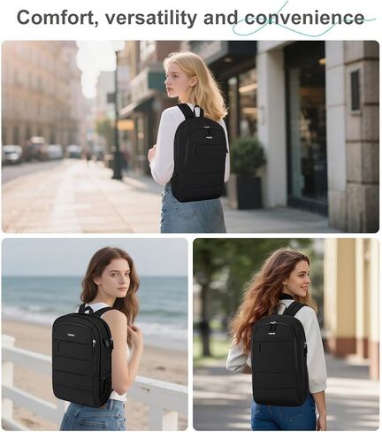 MOSISO 15-15.6 inch Laptop Backpack, Puffy Travel Backpack for Women, Quilted Casual Daypack, 16 inch Expandable Carry on Computer Bookbag with USB Port for College Work Business, Black in Kuwait